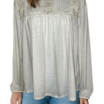 Anthropologie  ELLA MARE Cream Lace Trim Pintuck Blouse Top L/S‎ EUC Size Medium Photo 0