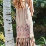 Floral Maxi Dress Mixed Media by T. ZOVICH Earth Tones Sleeveless Ecofriendly Size M Photo 0