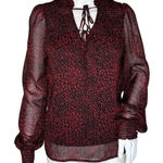 Haver London Shirt Womens XS Red Cheetah Print Blouse Office Casual Versatile Photo 0
