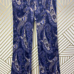 Anthropologie  Maeve Maria Pant Trouser Flared Paisley Print Metallic Blue Size 0 Photo 3
