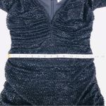 ASTR Black Low Cut Long Sleeve Mini Dress Fringe Shiny Metallic Ruched Small Photo 14