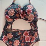 Shade & Shore  Floral One Piece Bathing Suit With Cutouts Size 38C Photo 1