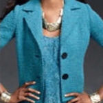 CAbi  186 Jacket Blazer Teal Turquoise Blue Boucle Tweed Wool Blend Size 6 Small Photo 0
