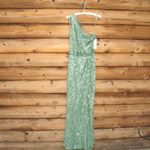 Mac Duggal NWT SEQUINED ONE SHOULDER DRAPED LACE UP GOWN 5687 Green Size 14 Photo 4