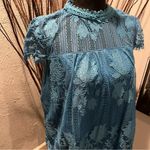 Ultra Pink 🌸 TEAL LACE CAP SLEEVE TOP SIZE LARGE🌸 Photo 1
