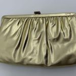 Vintage Unbranded Gold Metallic Shiny Clutch Bag Evening Formal Buckle Satin Photo 4