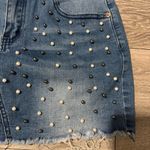 Authurna Denim Blue Pearled Mini Distressed Summer Skirt 5 Photo 4