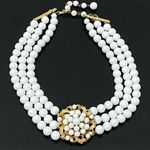 Unsigned Vintage 50’s Victorian Style Triple Stand Milkglass Choker Necklace Photo 4
