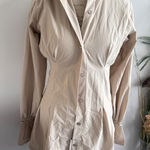 Maniere De Voir  Beige Shirt Dress Long Sleeve Button Front Chain Detail Size 10 Photo 0