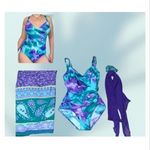 Diane Von Furstenberg  Turquoise & Purple 1 Pc Swimsuit Sarong & Hair Scrunchie Photo 1
