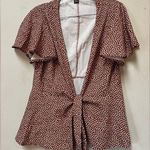 Women’s Red Brown Geometric Print Short Sleeve Tie Wrap Blouse Size Small Photo 0