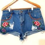 ASOS Embroidered Floral Cutoff Style Denim Shorts, US 10 / UK 14 Photo 0