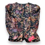 Vintage Cachet Collarless Tapestry Jacket Black Floral Scalloped Button Up Top Size XS Photo 5