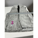 Coffee Shop Womans Large Sherpa Hooded Open Front Vest Black White Photo 4