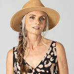 San Diego Hat Company x Anthropologie Women's Water Repellent Fedora w/ Tie New! Tan Photo 0