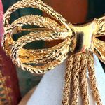 Vintage Gold Tone Rope Bow Tassel Brooch Photo 2