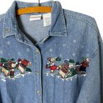 Vintage Bobbie Brooks Women’s XL Christmas Theme Shirt Button Down Denim Blue Photo 1