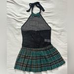 Sexy Sheer Mesh Bodysuit with Plaid Skirt Black Size M Photo 2