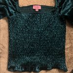 Miami Teal Velvet Puff Sleeve Blouse Photo 2