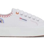 Superga NEW Happy Logo Womens White Sneakers. Colorful Embroidery Canvas 7.5 Photo 6