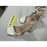 Womans Ribongz Strappy Slipon White Sandals 7 Open Square Toe Block Heel Buckle Photo 2