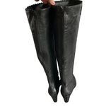 Jack Rogers Black Leather Knee-High Wedge Boots Scalloped Back Zipper Closure 5 Photo 3