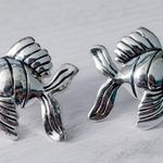 Vintage Stud Earrings Extra Large Silver Tone Fish Statement Photo 1