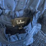 Lulus  Heartful Romance Navy Striped Smocked Long Sleeve Mini Dress Ruffle Size L Photo 5