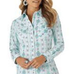 Wrangler ‎ Retro western pearl snap shirt teal women’s size XXL 100% cotton Photo 0