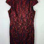 ALYX Womens Dress 16 Red Black Lace Overlay Sheath Cocktail Formal Wedding Guest Photo 0