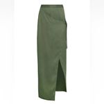 BCBG MAXAZRIA Micro Suede Maxi Wrap Skirt Twill Asymmetrical Olive Green XXS NEW Photo 5