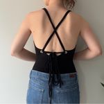 Charlotte Russe Black Strappy Bodysuit Tie Back One Piece Spaghetti Strap Solid Photo 1