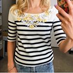 J.Crew Collection • Jeweled Neck Stripe Top pullover tee navy cream Mariner Photo 1