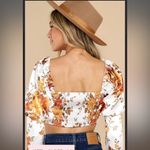 Red Dress Boutique Red Dress Gently Love Ivory Floral Print Crop Top Puff Sleeves White Rust L Photo 3