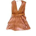 Sabina Musayev Deep V, Tiered Skirt, Belted Mini Dress in Blush, Size Medium Pink Photo 5