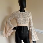 Bell Sleeve Lace Crop Top Butterfly Sleeve Blouse Lace Tee T Photo 2