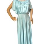 American Vintage Vintage Powder Blue white Lace High Neck Flutter Sleeve Pleated Maxi Dress XS Photo 1