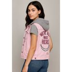 Disney  Cheshire Cat Alice in Wonderland Vest Hoodie Size Small Pink White Stripe Photo 1