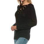 Love Tree  New Black Marbled Tie Neck Lace Up Long Sleeve Sweater A121 Photo 1