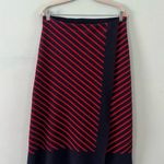 Tory Burch Anya Knit Faux Wrap Medium Navy Blue Nantucket Red A-Line Midi Skirt Photo 2