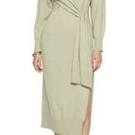 Moon River  Sage Green Long Sleeve Pullover Wrap Knit Sweater Dress One Size NWT Photo 0