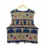 Vintage 90s Tapestry Vest Waistcoat Christmas Folksy Americana Angels Size Large Blue Photo 2