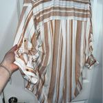 Eden & Olivia Button Up Orange & White Stripes Chic Flare Pocket Blouse Size XL Photo 1