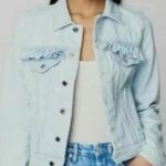 Blank NYC Sign your name light wash ruffle trim denim jacket Photo 0