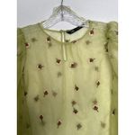 ZARA  sheer sexy green Embroidered Organza blouse with red roses medium Photo 7