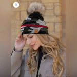 Panache  Vegan Fur Puff Knit Winter Hat in Green Camo Photo 1