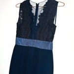 Theia Women's Blue Dramatic Lace Neck Formal Evening Deep Midnight Gown Size 4 Photo 9