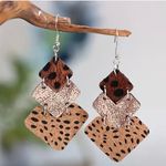 NEW animal print polka dot layered cow print dangle earrings, Boho earrings brown earrings, western aesthetic Multiple Photo 1