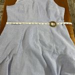 Nina Leonard blue and white seersucker or railroad stripe sleeveless dress Photo 7