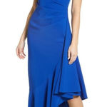 Eliza J  Asymmetric Ruffle Hem Cocktail Dress Women's 8 Blue Sleeveless NWOT Photo 0